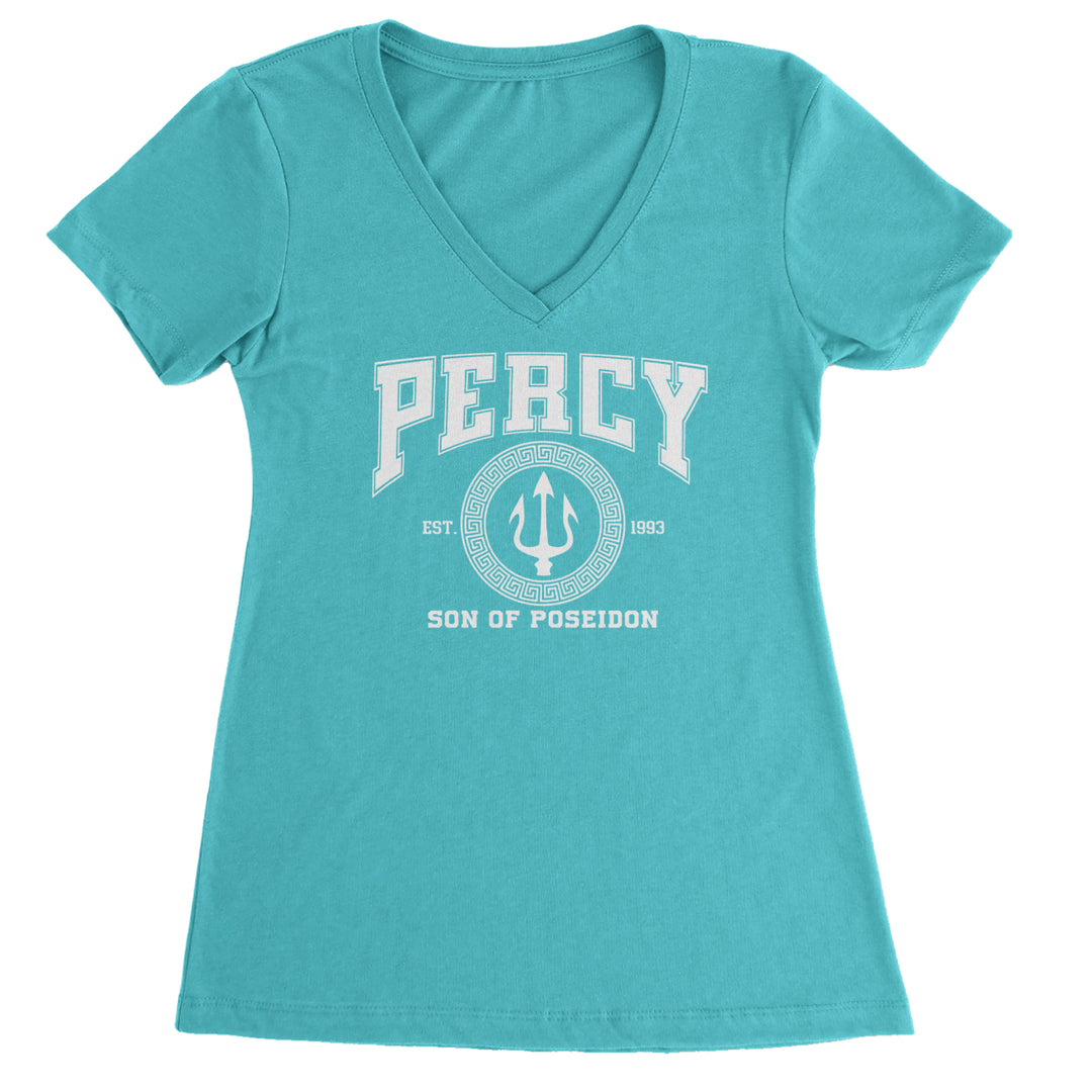 Percy Son Of Poseidon Sea God Ladies V-Neck T-shirt Surf