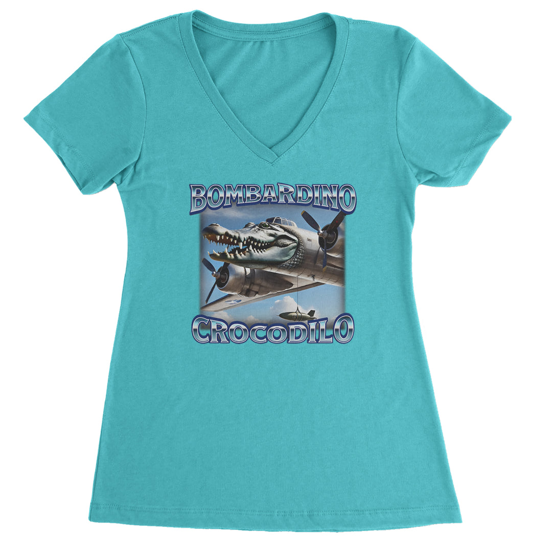 Bombardino Crocodilo Brainrot Ladies V-Neck T-shirt Surf