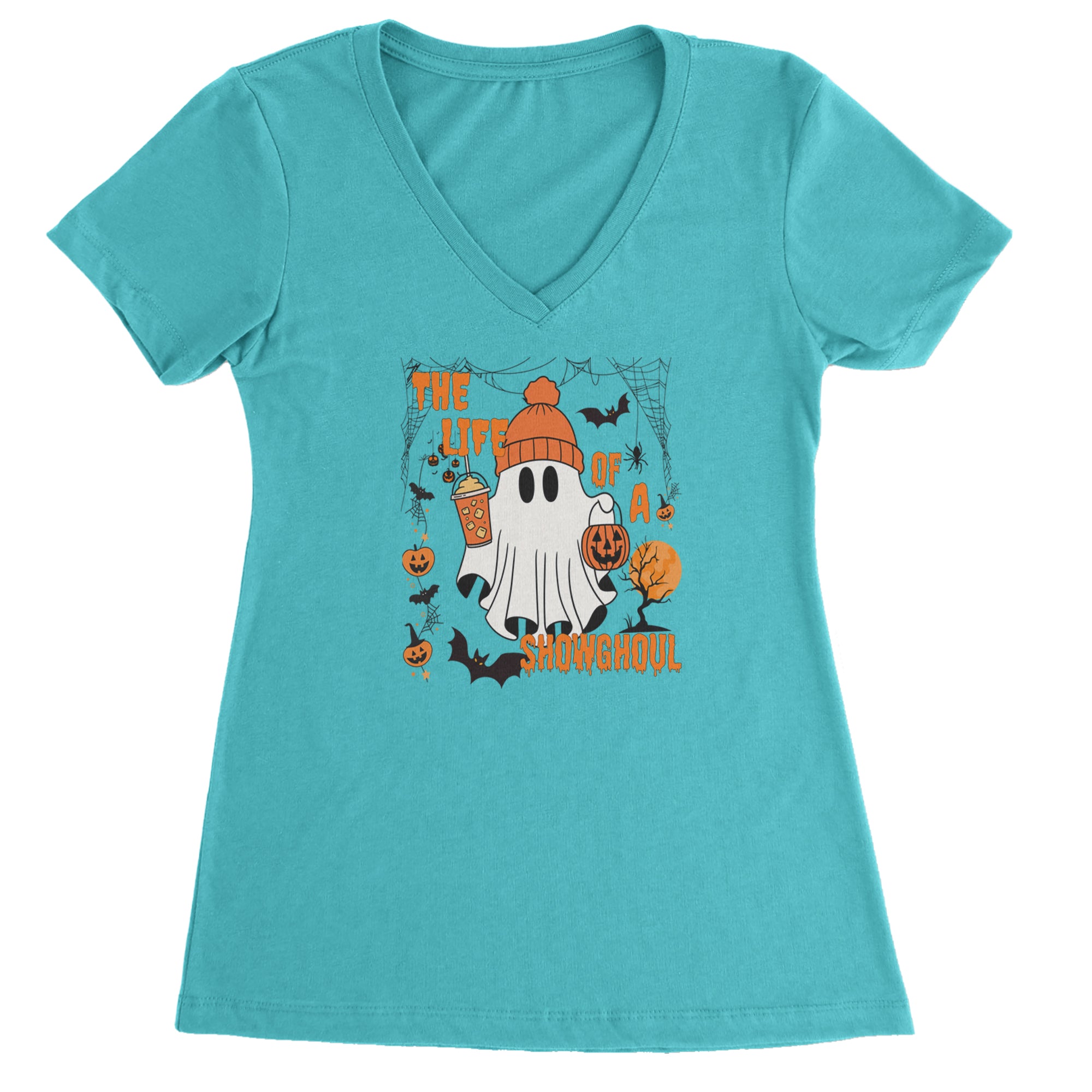 Life of a Showghoul Halloween Showgirl Vibes Ladies V-Neck T-shirt White