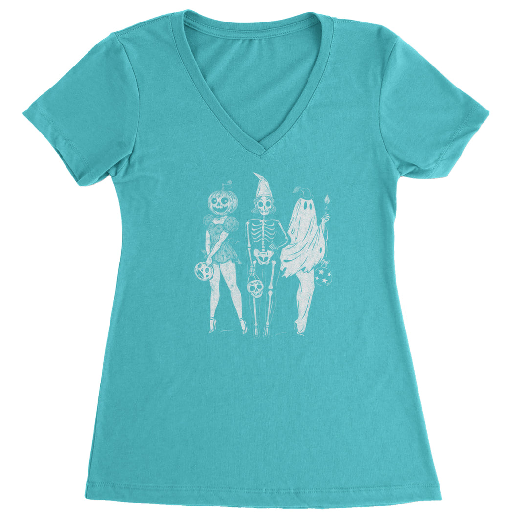 Vintage Spooky Squad Pinup Halloween Design Ladies V-Neck T-shirt Surf