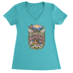Tennessee Mountain Angel Wings Dolly Ladies V-Neck T-shirt Surf