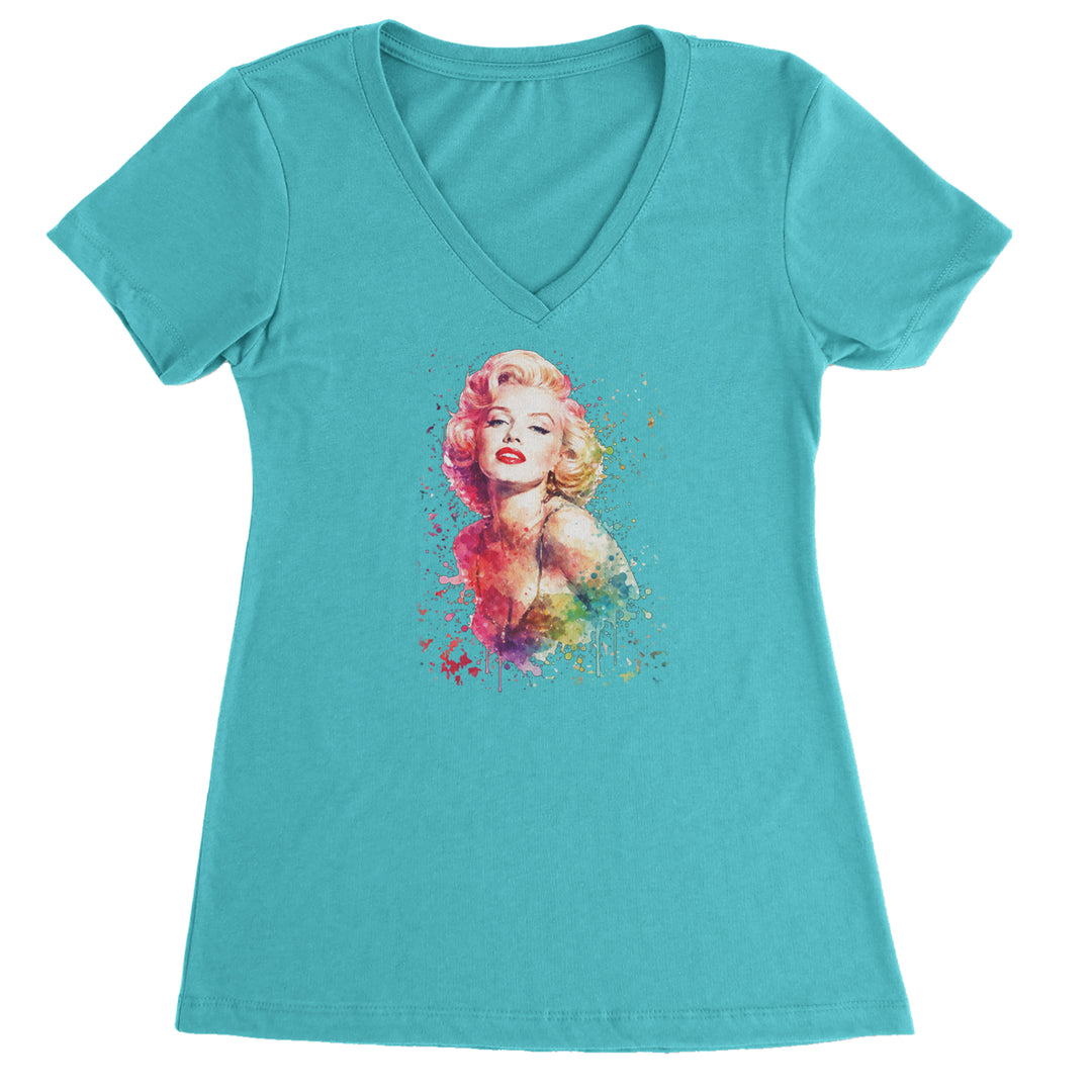Mrs. Monroe Watercolors Bombshell Ladies V-Neck T-shirt Surf