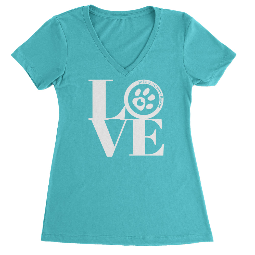 TLC LOVE Dog Rescue Ladies V-Neck T-shirt Surf