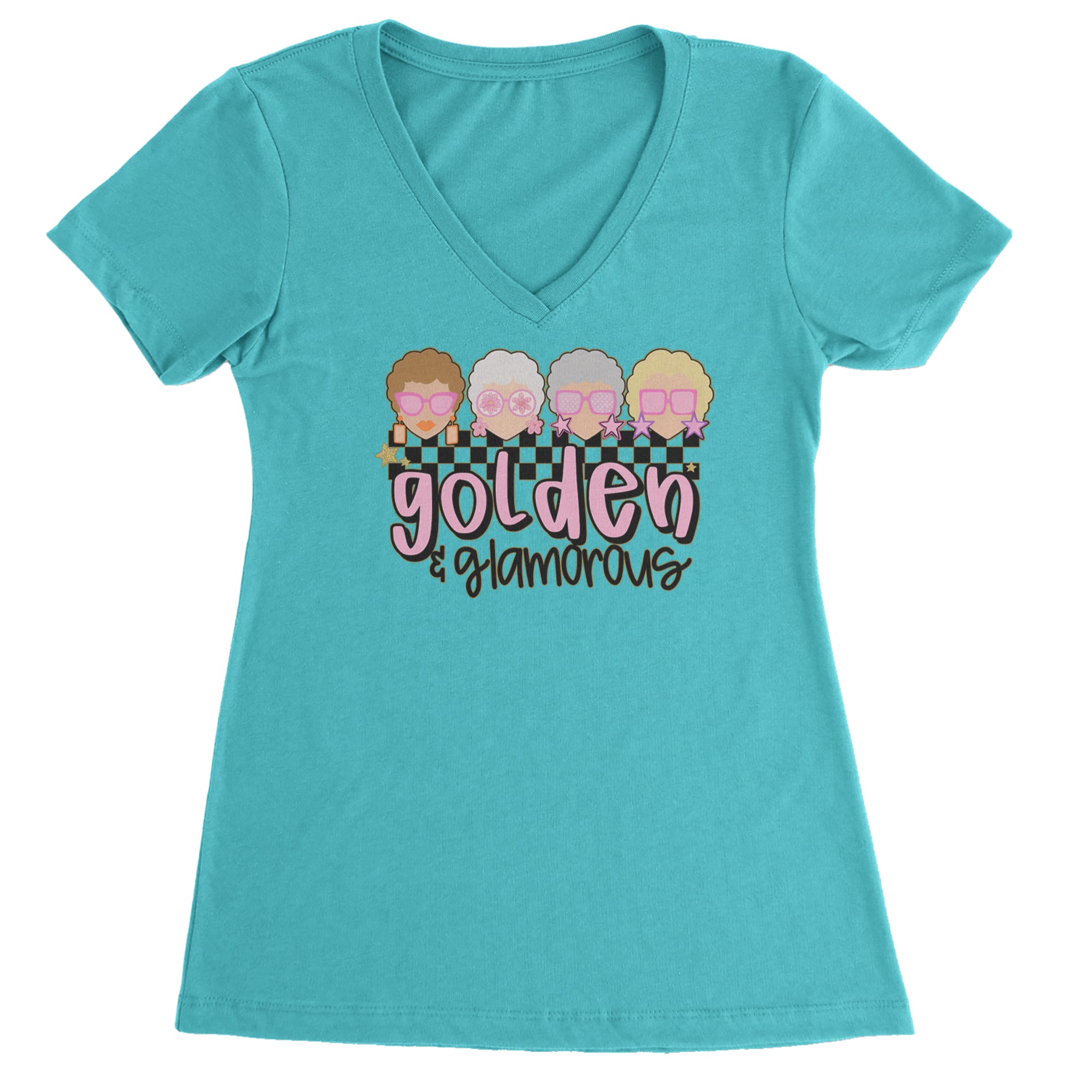 Golden And Glamorous Golden Girls Ladies V-Neck T-shirt Surf