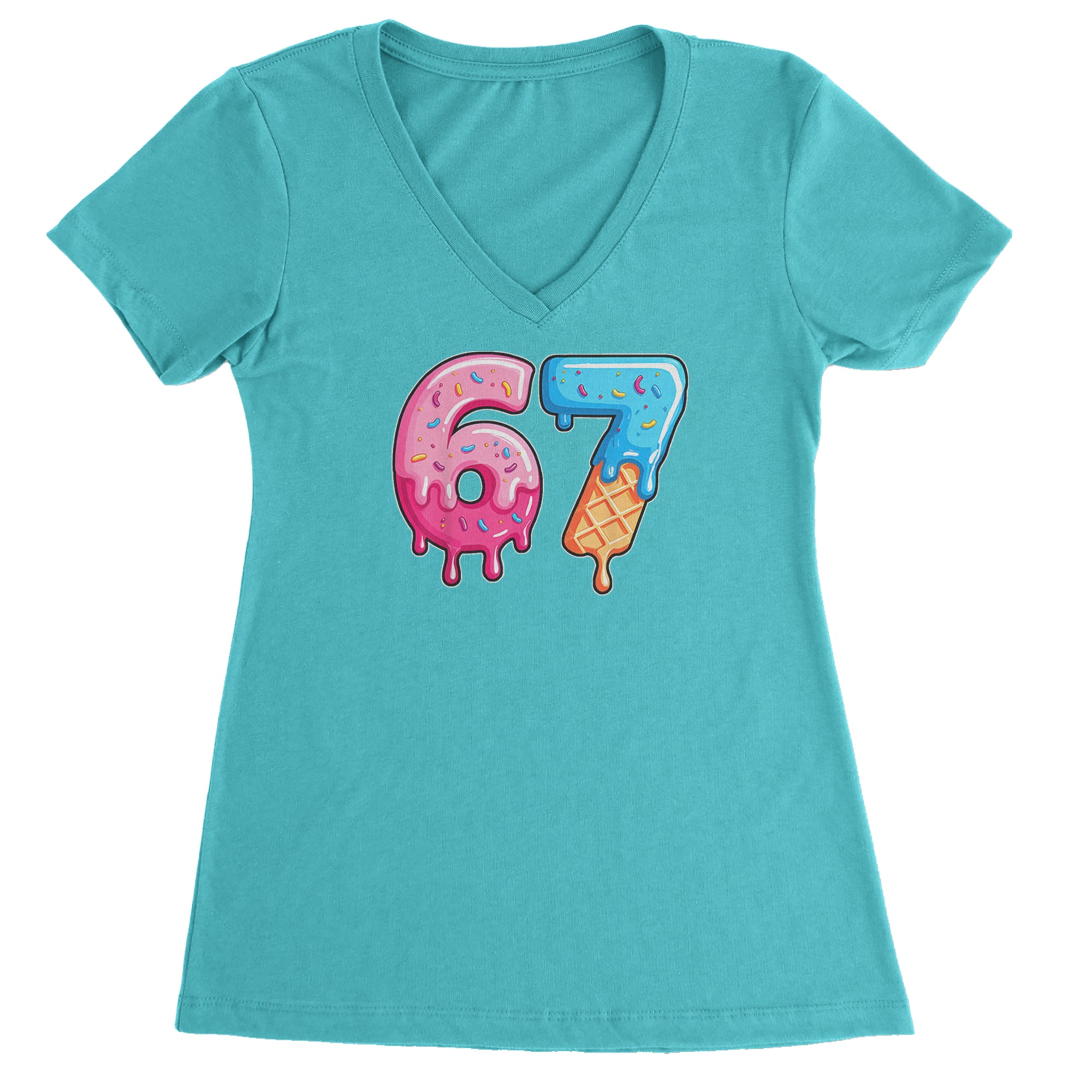 67 Dripping Ice Cream Donut Melt Ladies V-Neck T-shirt Surf