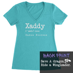 Xaddy Save A Dragon Ride A Wingleader graphic on Women's Lightweight V-Neck T-Shirt in Surf