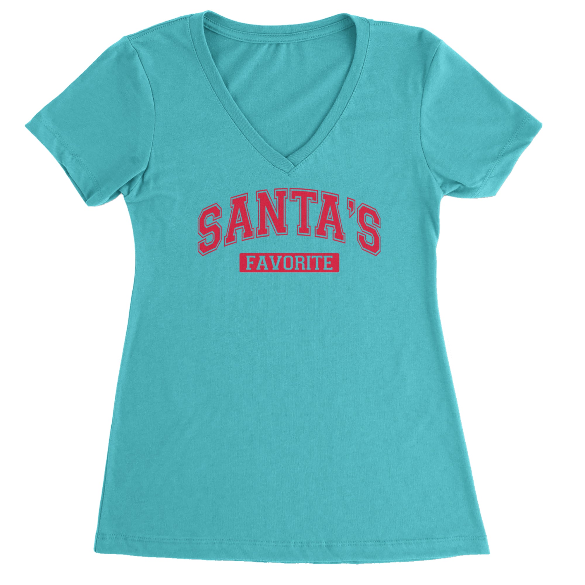 Santa's Favorite Ladies V-Neck T-shirt Surf
