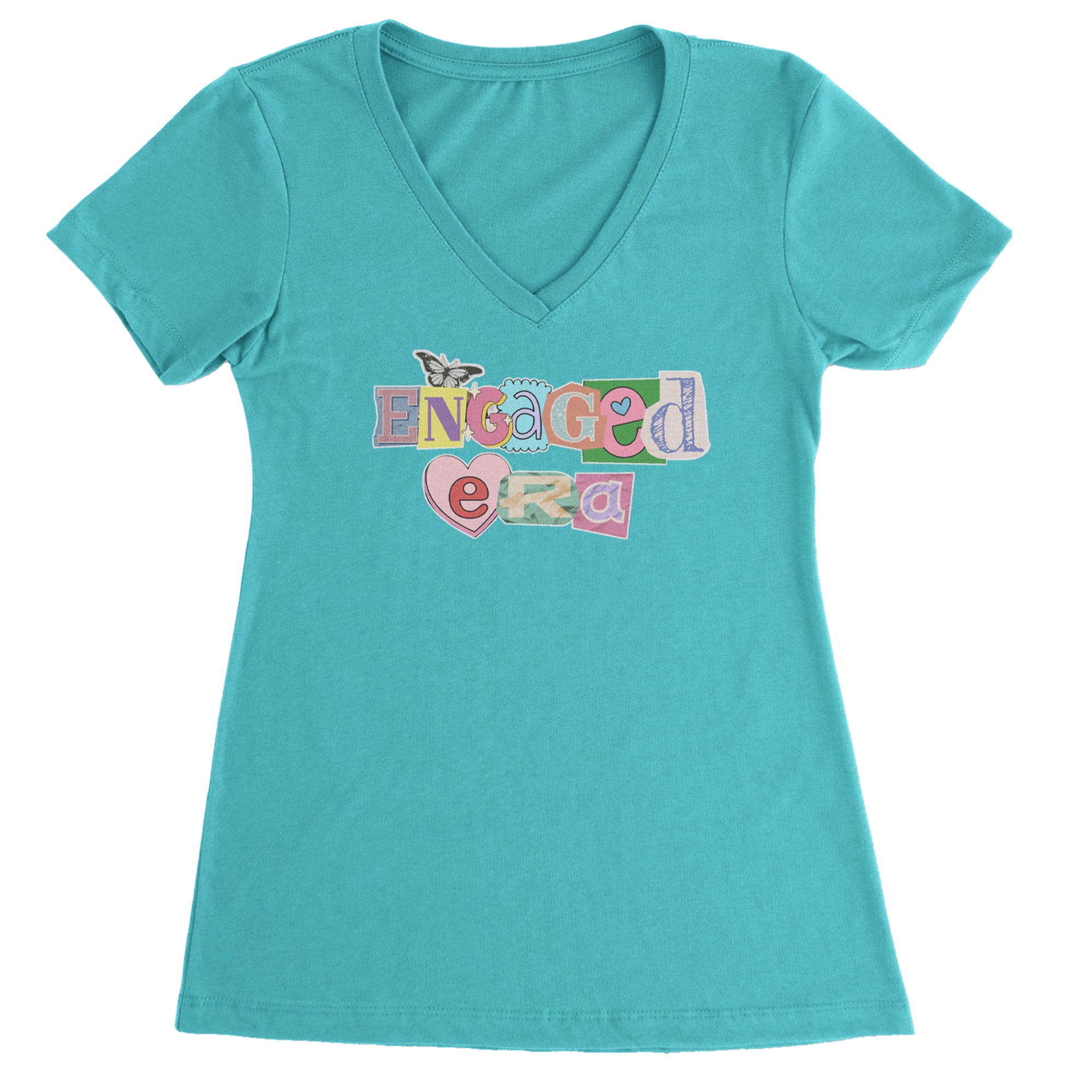 Engaged Era Aesthetic Retro Collage Design Ladies V-Neck T-shirt Surf