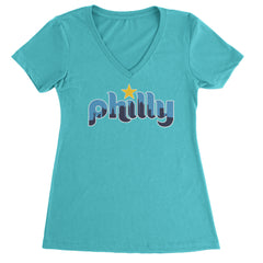Skyline Philly Philadelphia Ladies V-Neck T-shirt Surf