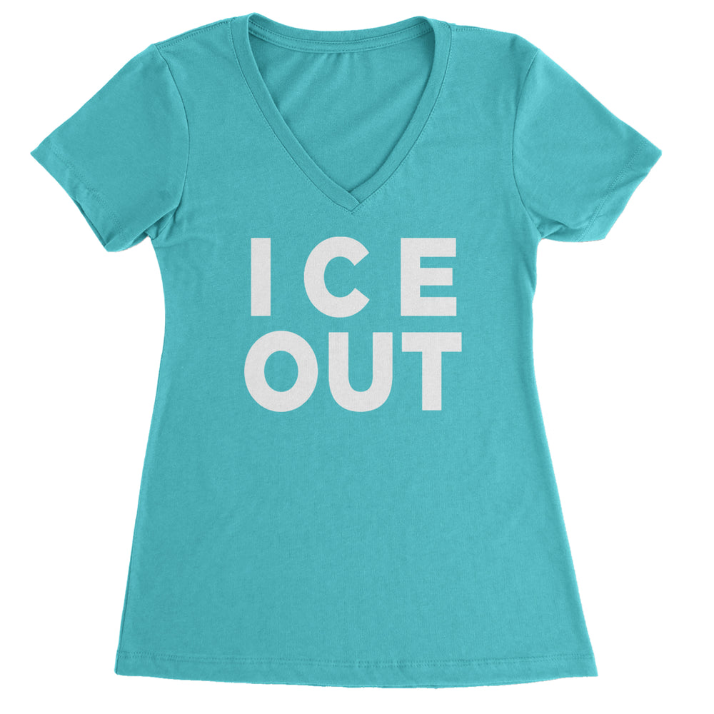 Ice Out Protest graphic on Women's Lightweight V-Neck T-Shirt in Surf