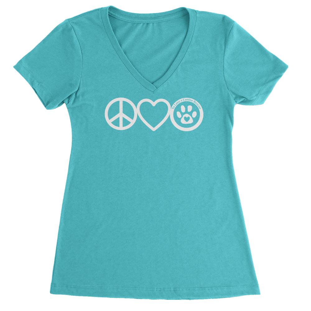 Peace, Love and TLC Dog Rescue Ladies V-Neck T-shirt Surf