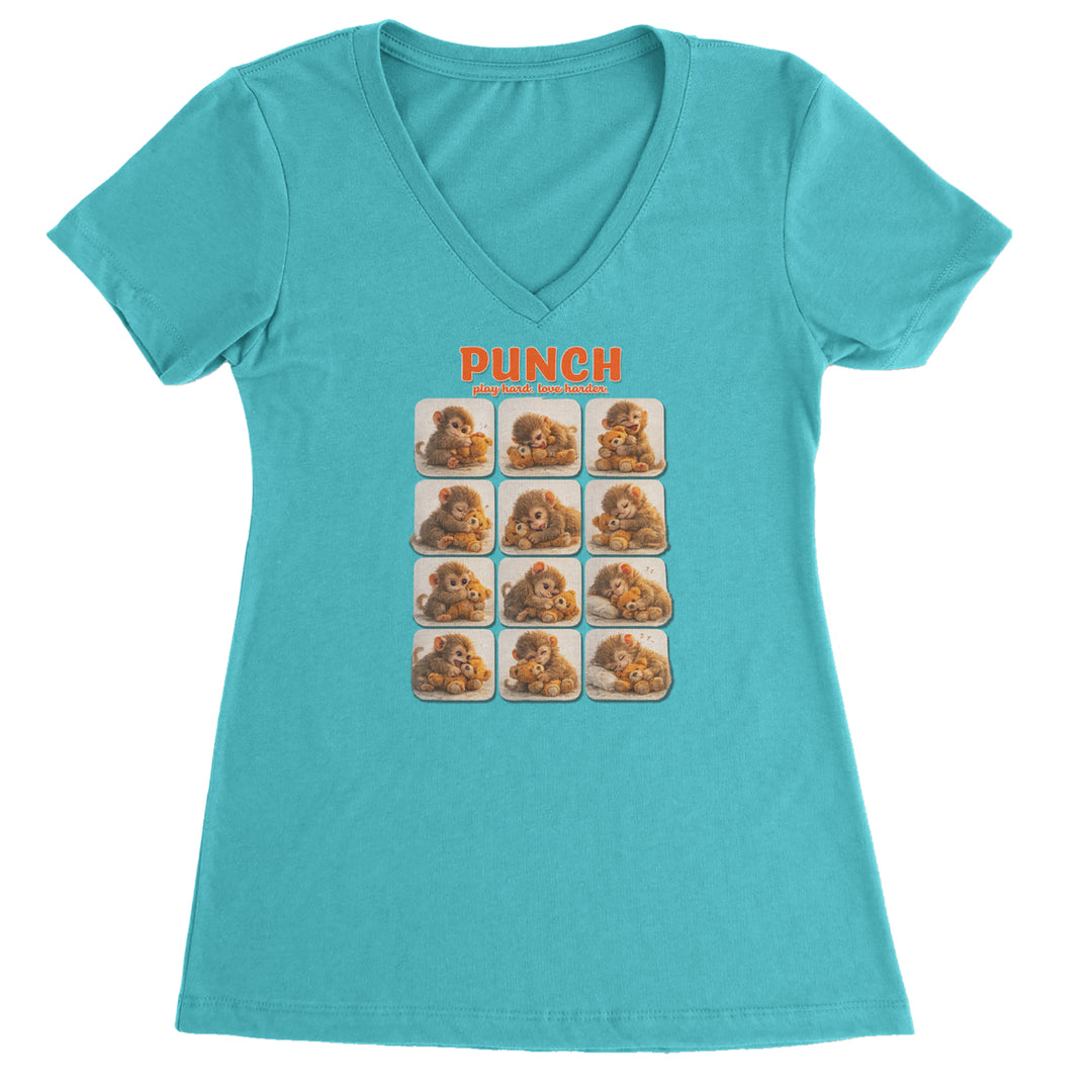 Punch Play Hard Love Harder Ladies V-Neck T-shirt Surf