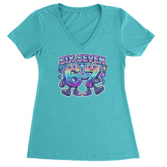 Six Seven 67 Retro Pixel Buddies Ladies V-Neck T-shirt Surf