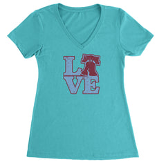 Love Philly Liberty Bell Ladies V-Neck T-shirt Surf