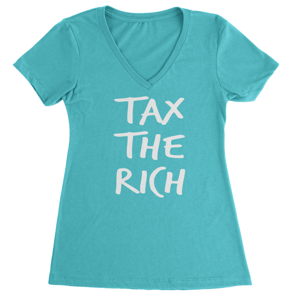 Tax the Rich Protest Wealth Inequality graphic on Women's Lightweight V-Neck T-Shirt in Surf