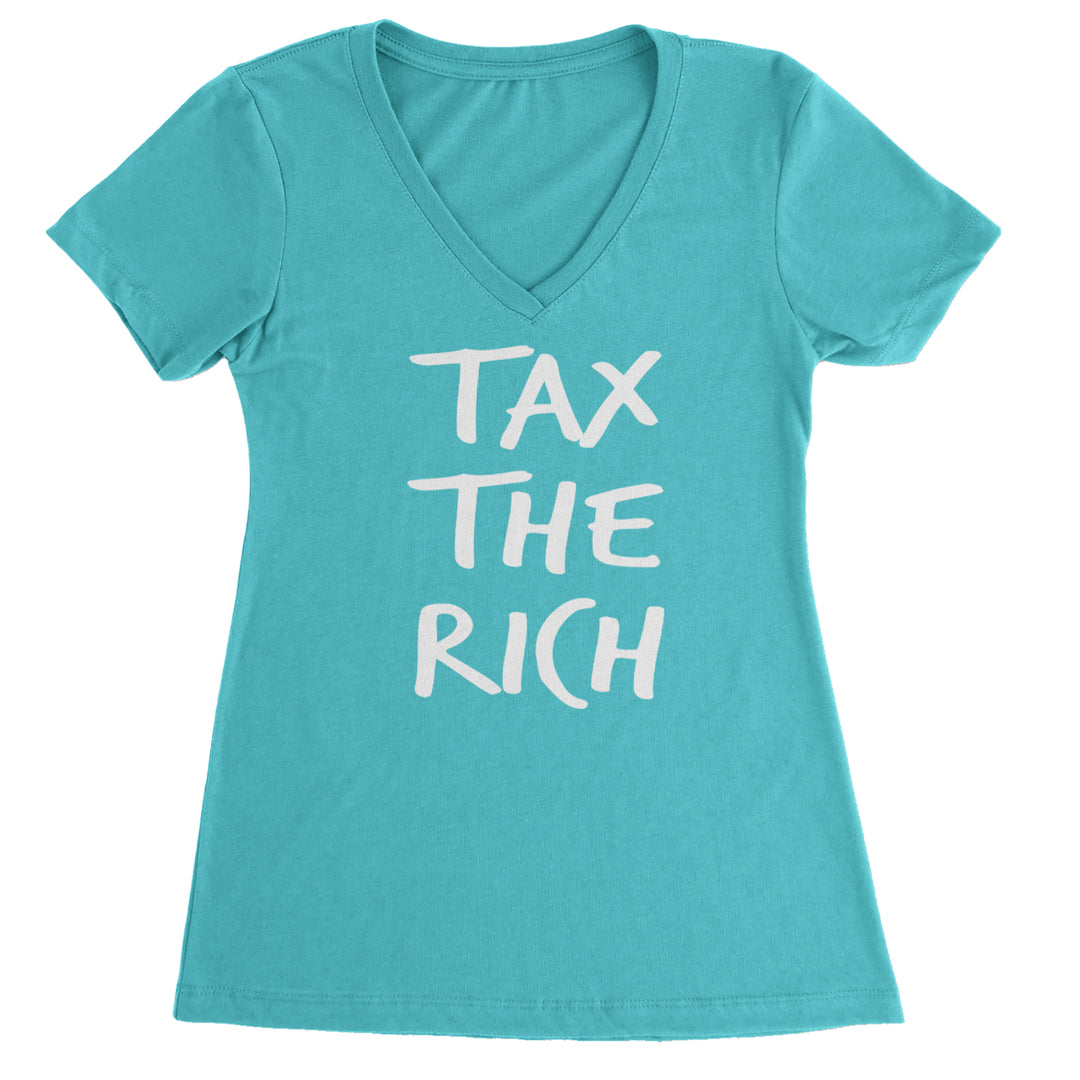 Tax the Rich Protest Wealth Inequality graphic on Women's Lightweight V-Neck T-Shirt in Surf