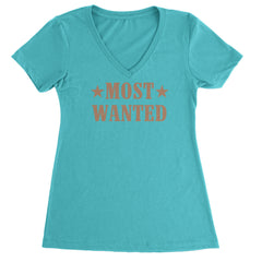 Most Wanted Cowboy Ladies V-Neck T-shirt Surf