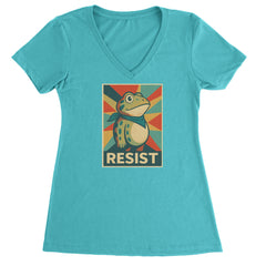Resist Portland Protest Frog Ladies V-Neck T-shirt Surf