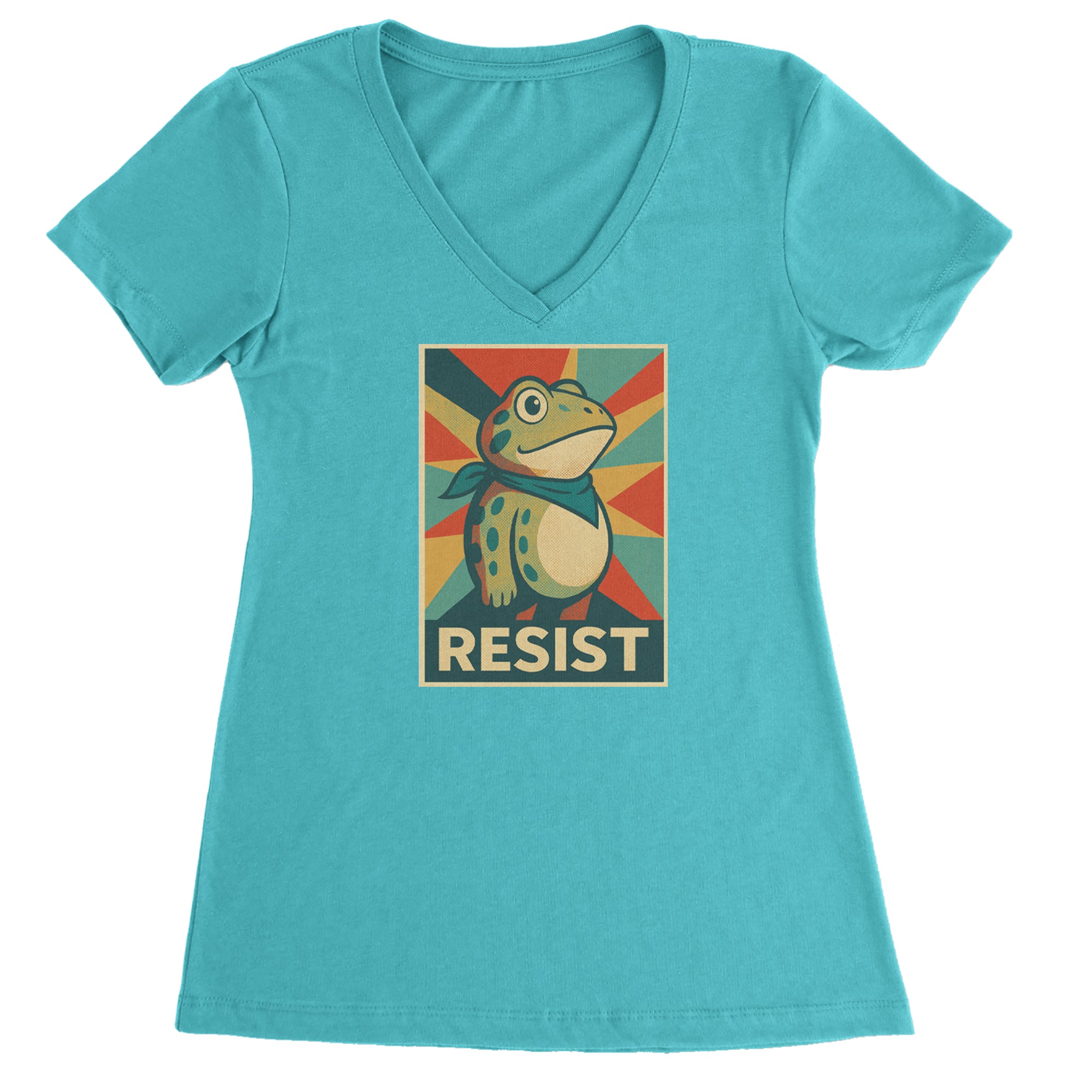 Resist Portland Protest Frog Ladies V-Neck T-shirt Surf
