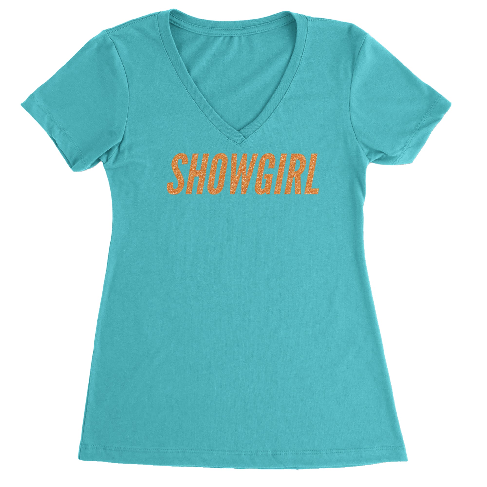 Showgirl Orange Glitter Ladies V-Neck T-shirt Surf