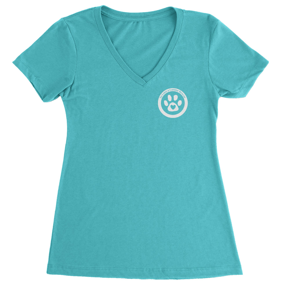 TLC To Love a Canine Dog Rescue White Ladies V-Neck T-shirt Surf