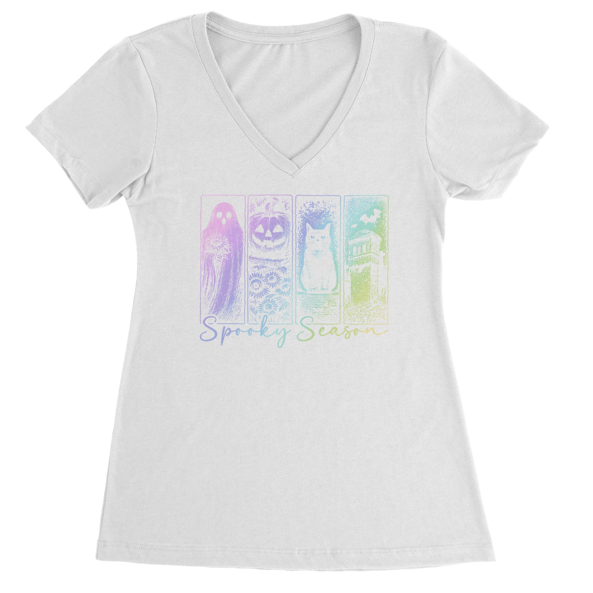 Spooky Season Cute Pastel Halloween Design Ladies V-Neck T-shirt Black