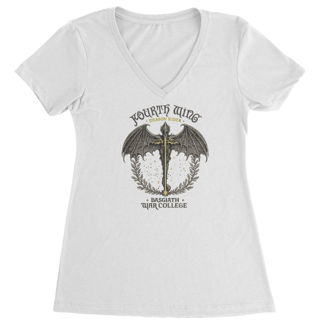 Fourth Wing Dragon Rider Vintage Basgiath War College Ladies V-Neck T-shirt White