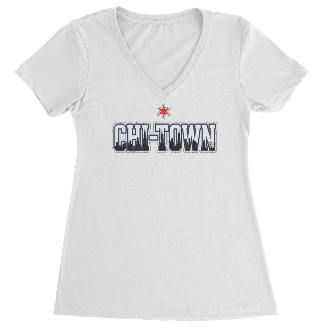 Chicago Chi-Town City Pride Ladies V-Neck T-shirt White