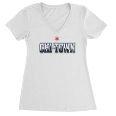Chicago Chi-Town City Pride Ladies V-Neck T-shirt White