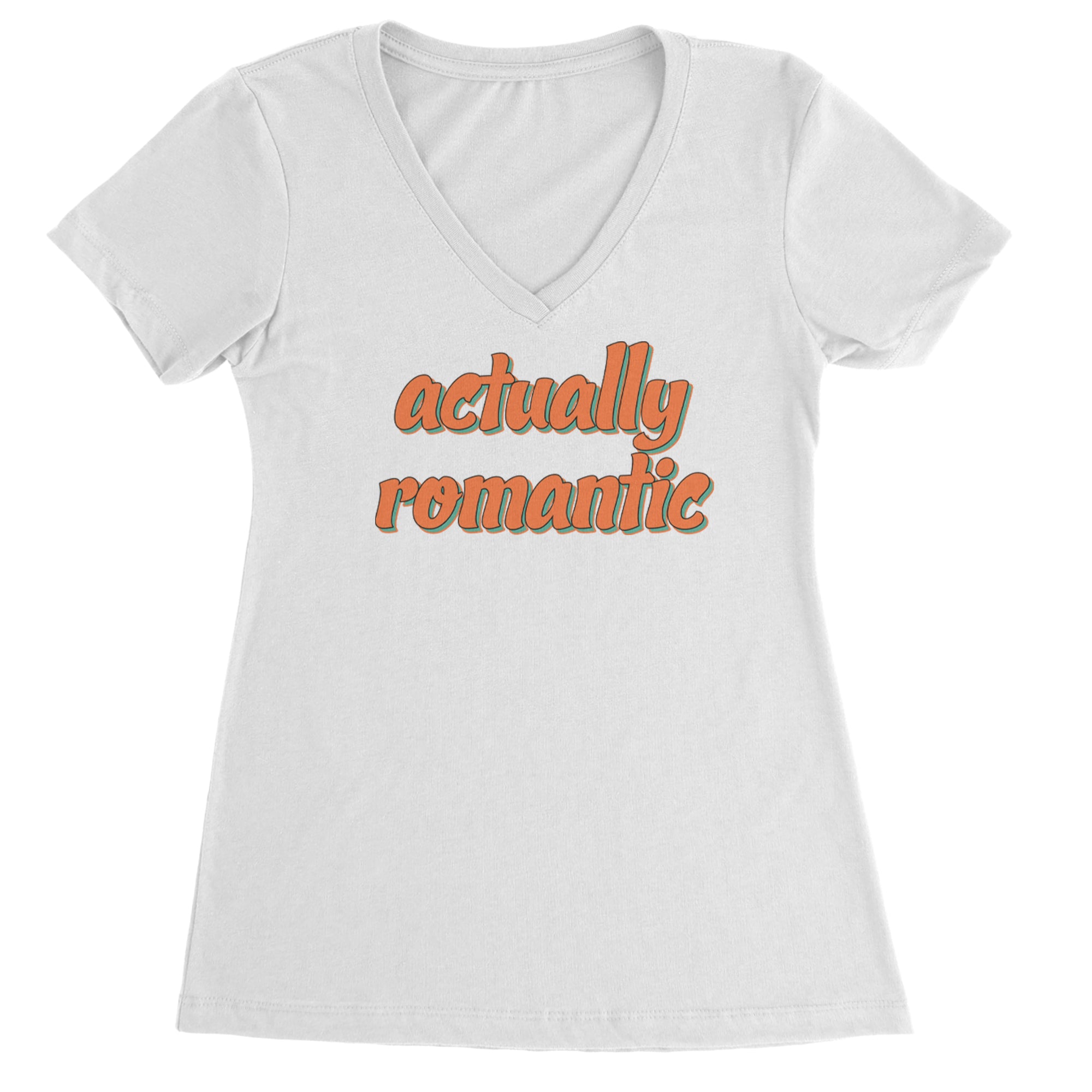 Actually Romantic Ladies V-Neck T-shirt White