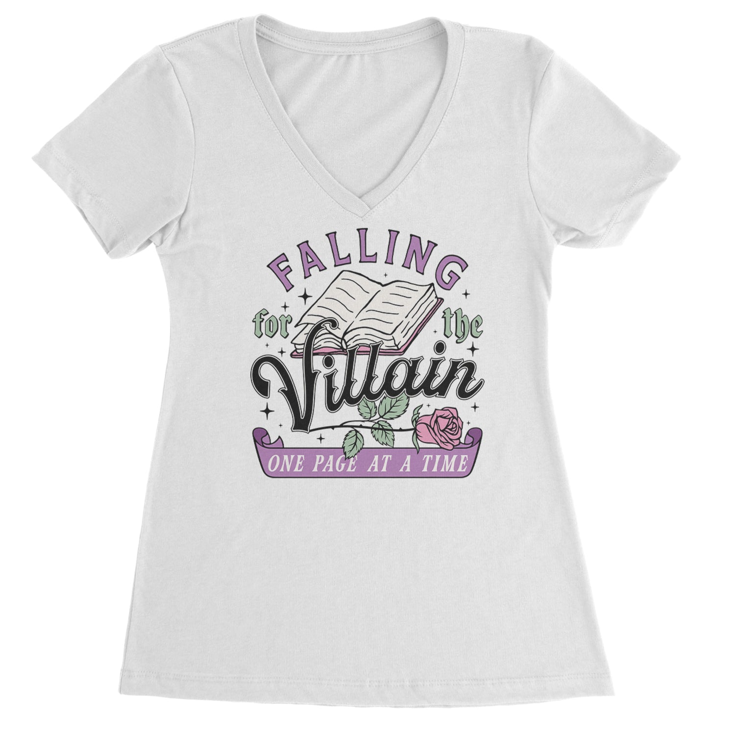 Falling For The Villain One Page At A Time Ladies V-Neck T-shirt Black