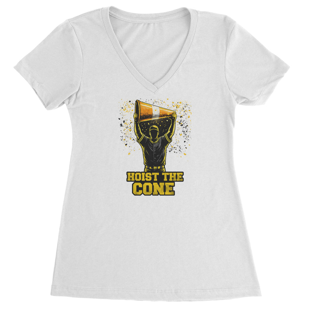 Hoist The Cone Pittsburgh Pride Ladies V-Neck T-shirt White
