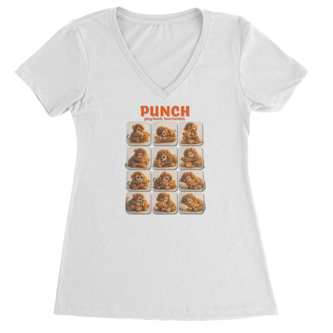 Punch Play Hard Love Harder Ladies V-Neck T-shirt White