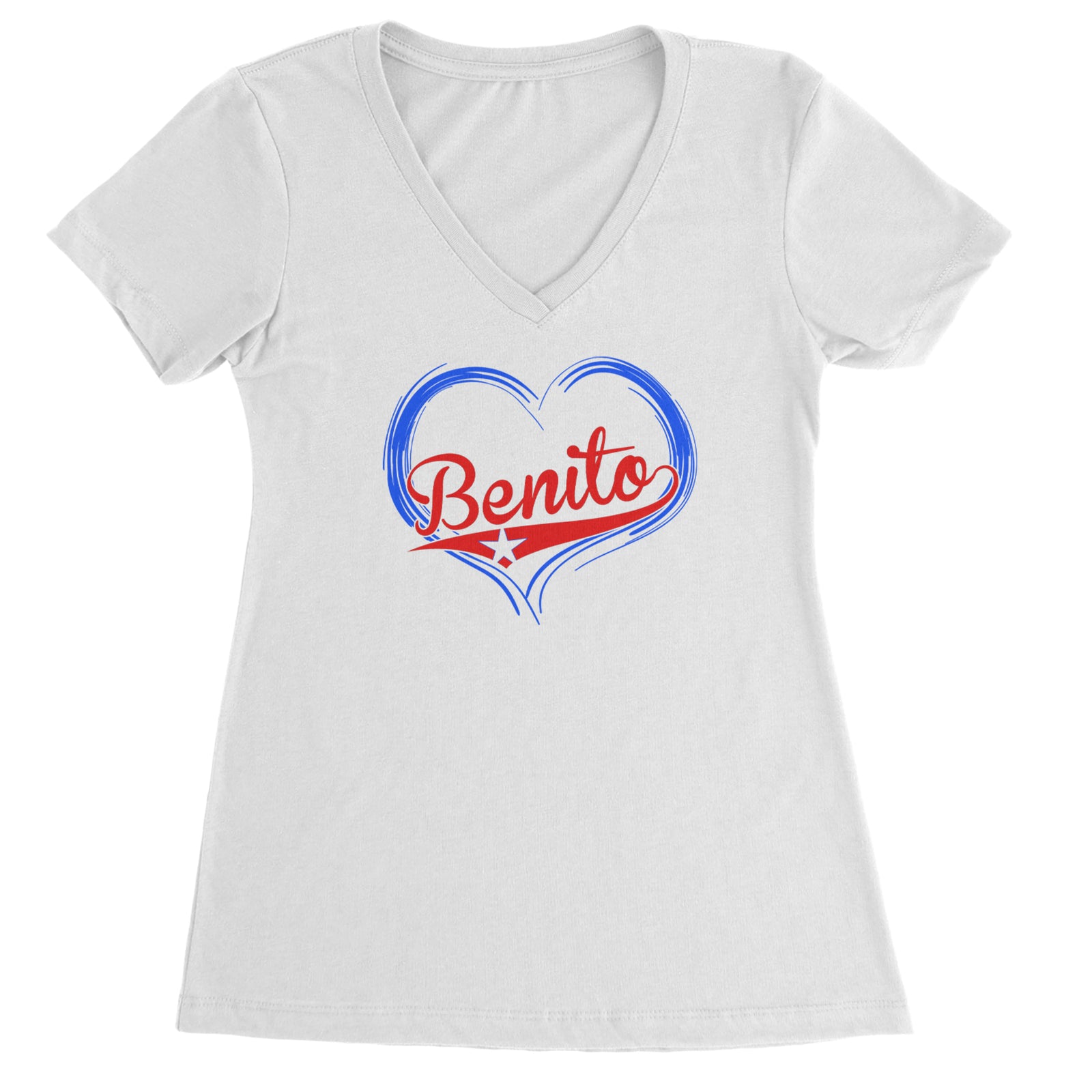 Benito Heart Puerto Rico Ladies V-Neck T-shirt White