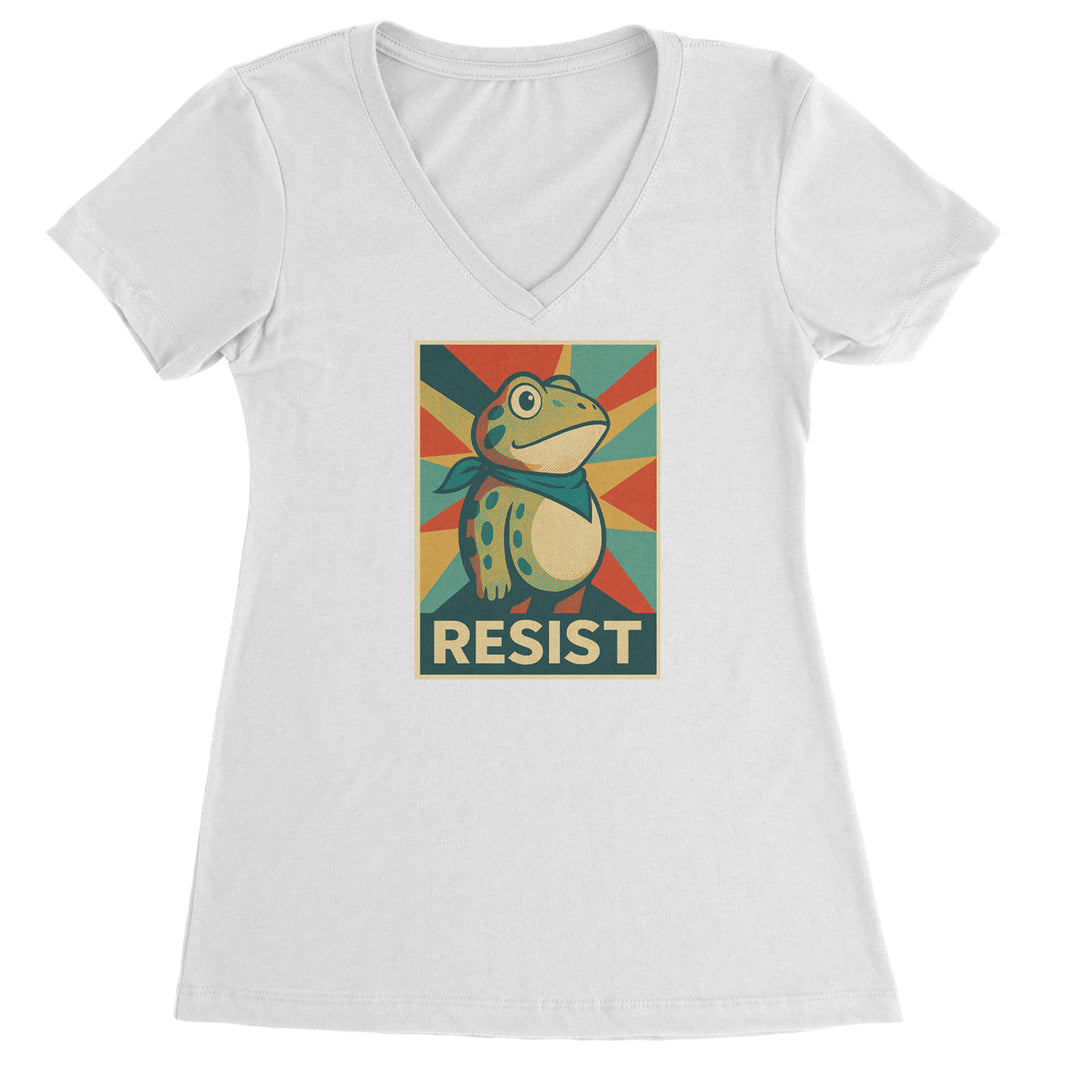 Resist Portland Protest Frog Ladies V-Neck T-shirt White