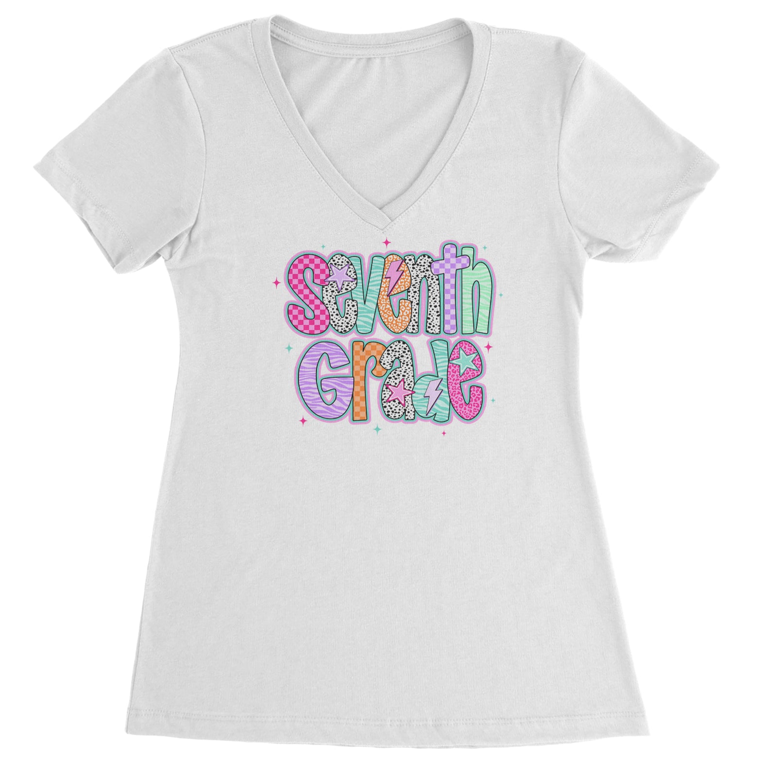 Seventh Grade Swagger Colorful Back to School Ladies V-Neck T-shirt Black
