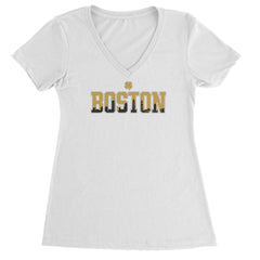 Boston City Pride Irish Ladies V-Neck T-shirt White