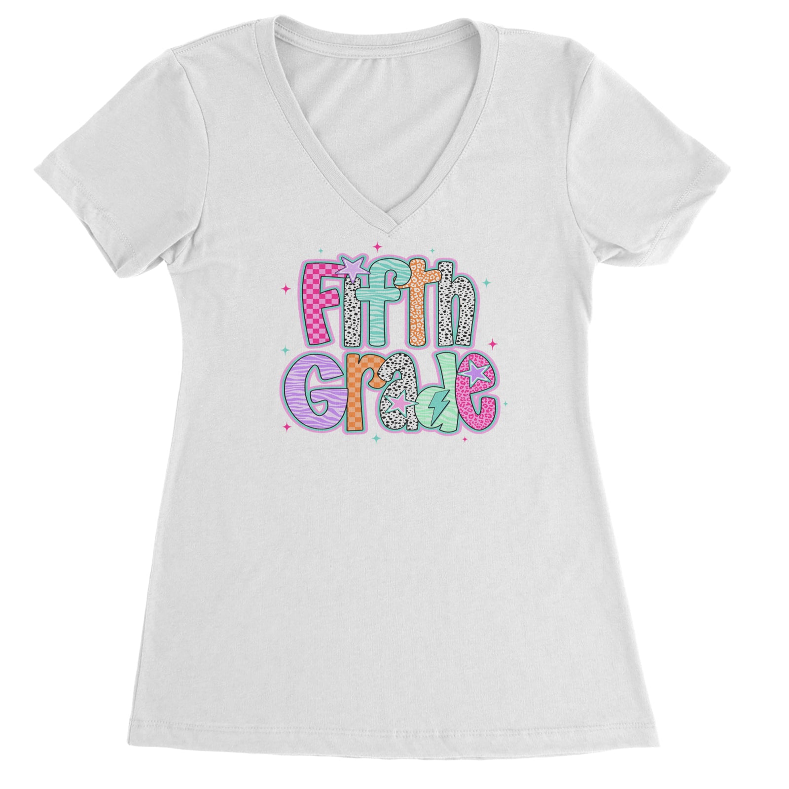 Fifth Grade Fly Colorful Back to School Ladies V-Neck T-shirt Black