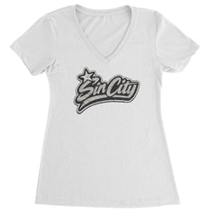 Sin City Vegas Retro Vintage Ladies V-Neck T-shirt White