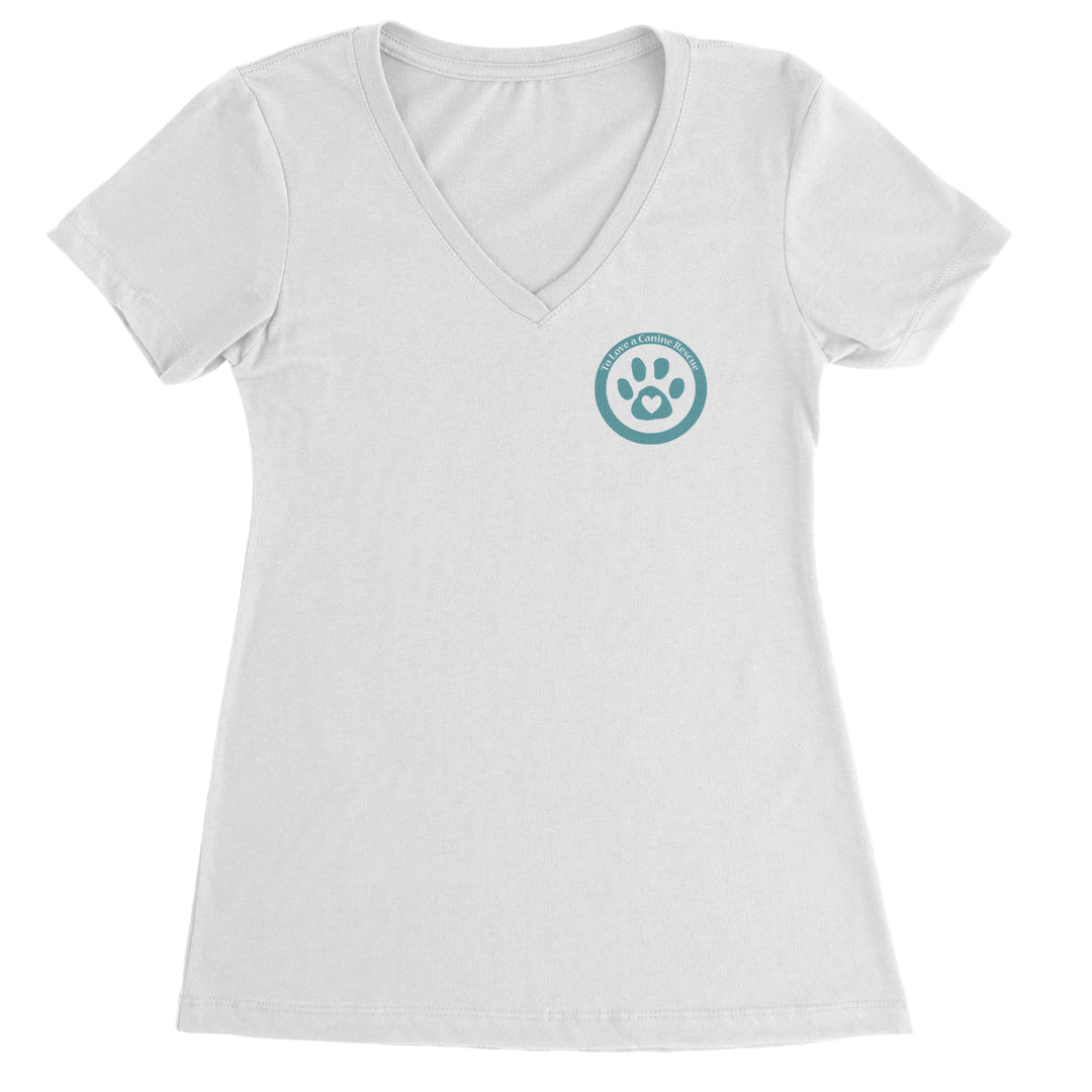TLC To Love a Canine Dog Rescue Teal Ladies V-Neck T-shirt White