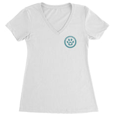 TLC To Love a Canine Dog Rescue Teal Ladies V-Neck T-shirt White
