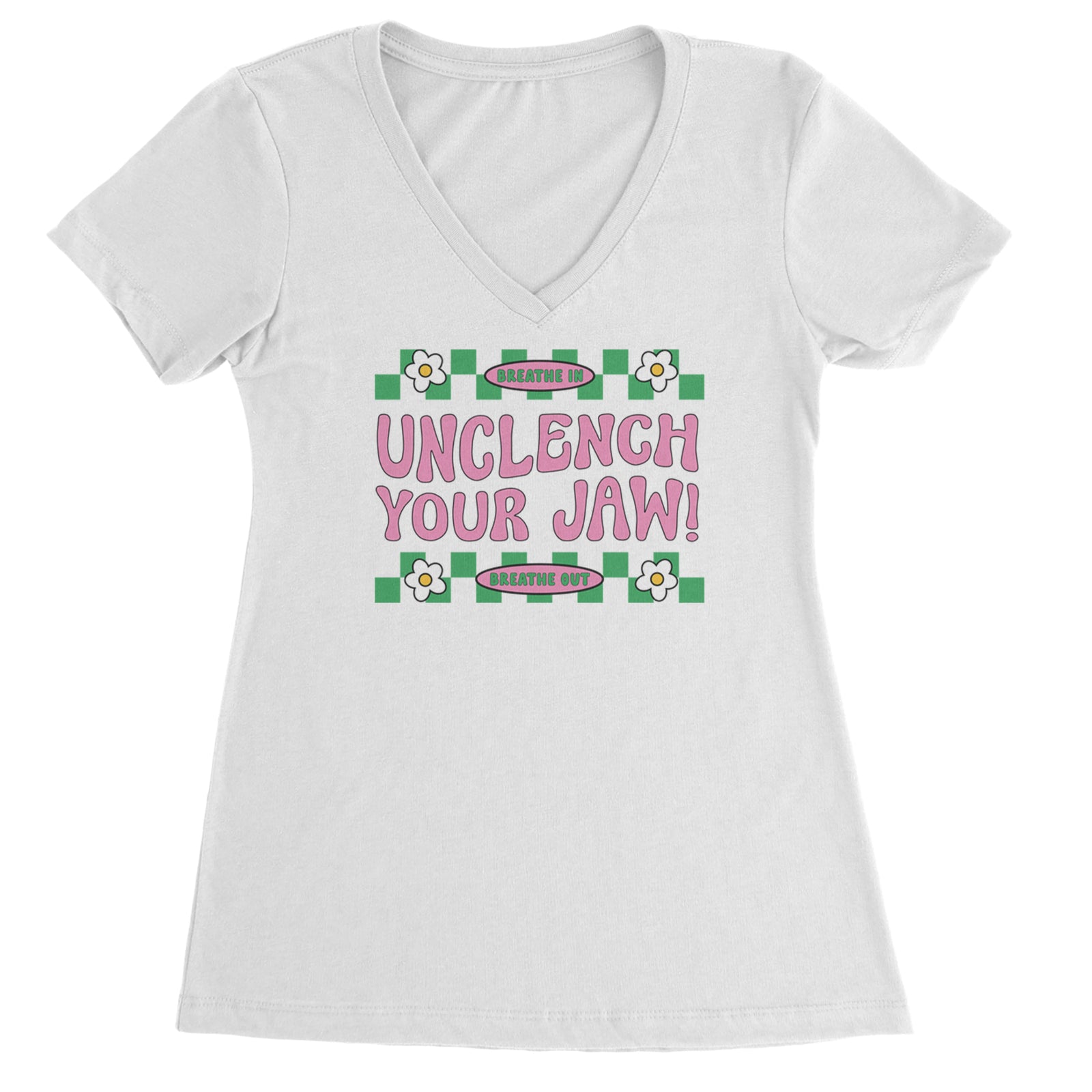 Breathe Unclench Your Jaw Ladies V-Neck T-shirt Black