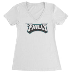 Philly Bold Block Throwback Ladies V-Neck T-shirt White