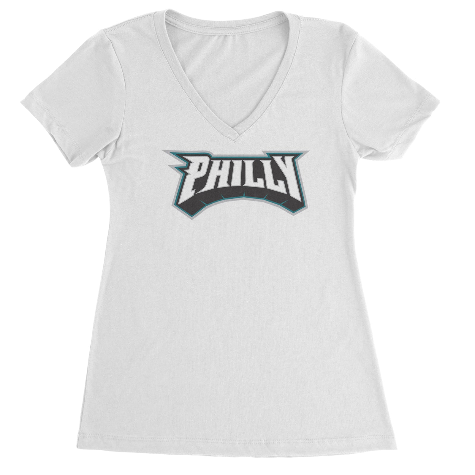 Philly Bold Block Throwback Ladies V-Neck T-shirt White