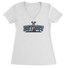 Detroit Motor City Retro Piston Ladies V-Neck T-shirt White
