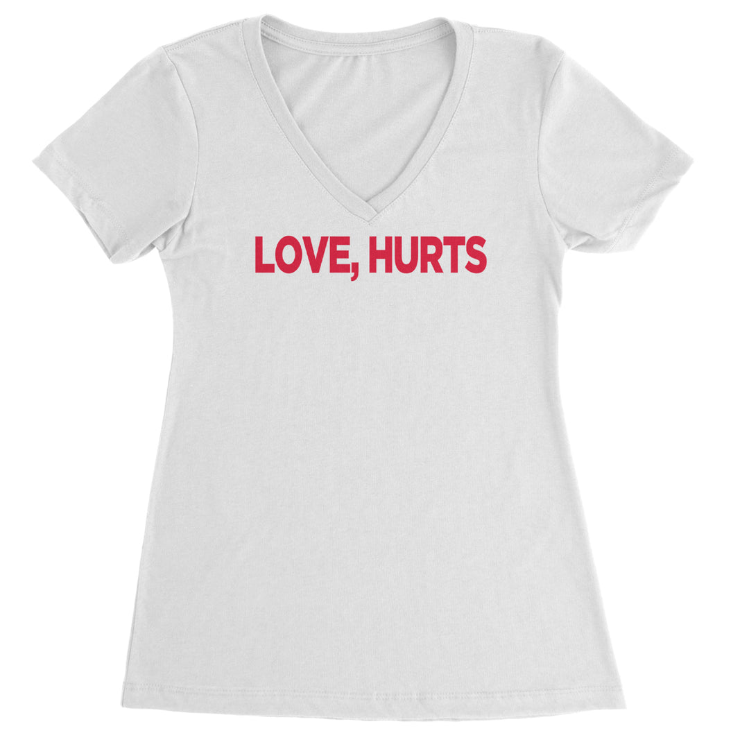 Love Hurts Ladies V-Neck T-shirt White