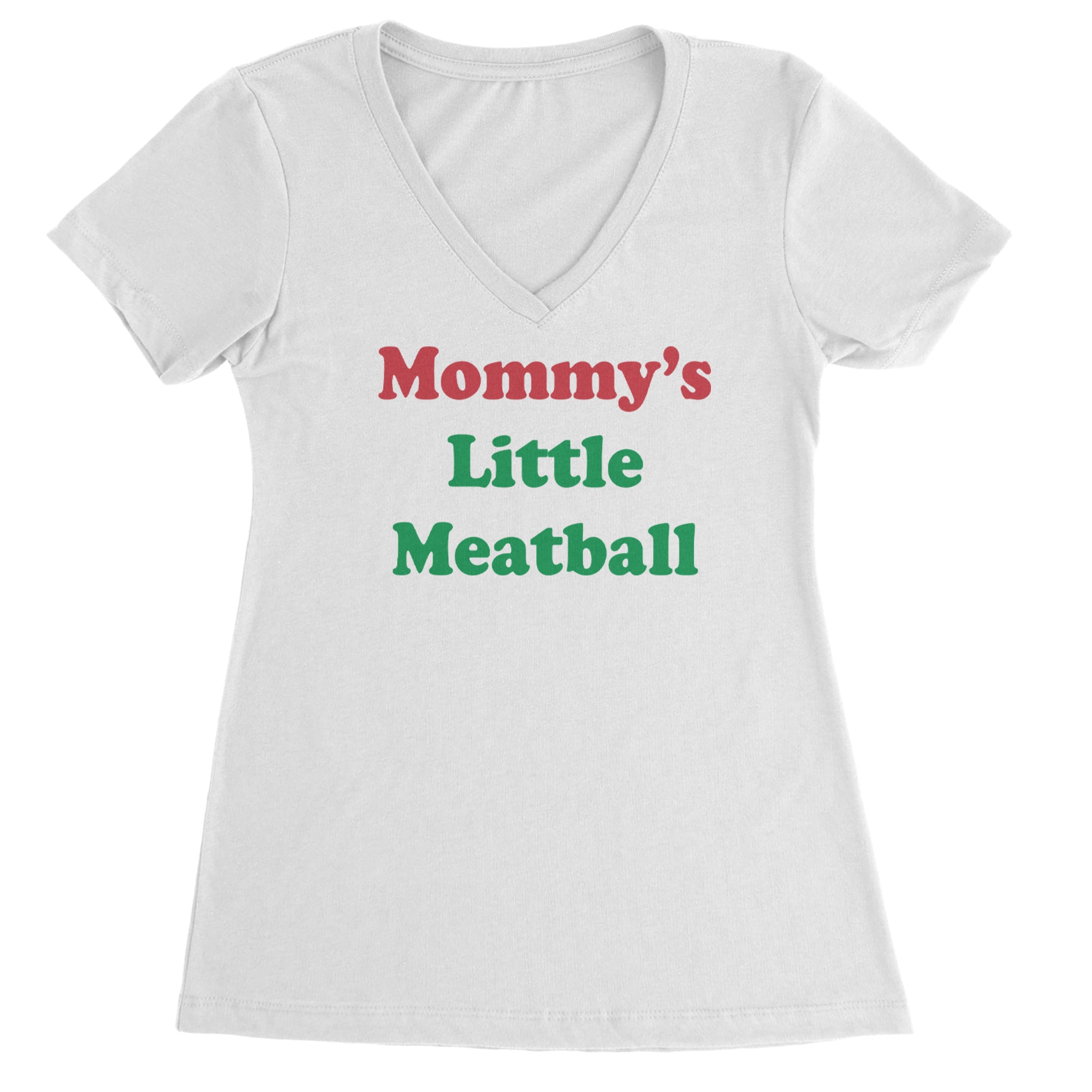 Mommy's Little Meatball Love Island Ladies V-Neck T-shirt White
