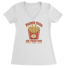 French Fries Are Finger Food IYKYK Ladies V-Neck T-shirt White