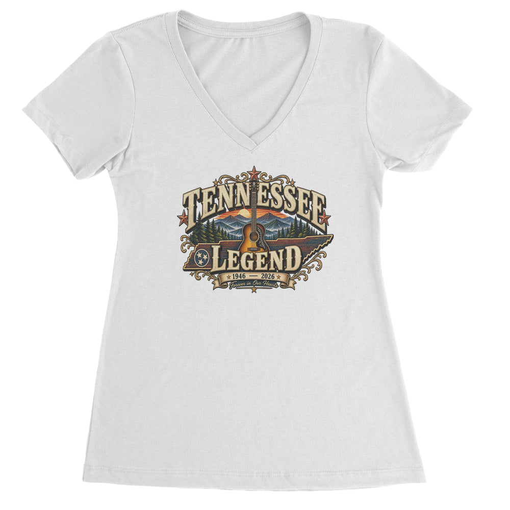Tennessee Legend Country Music Dolly Ladies V-Neck T-shirt White