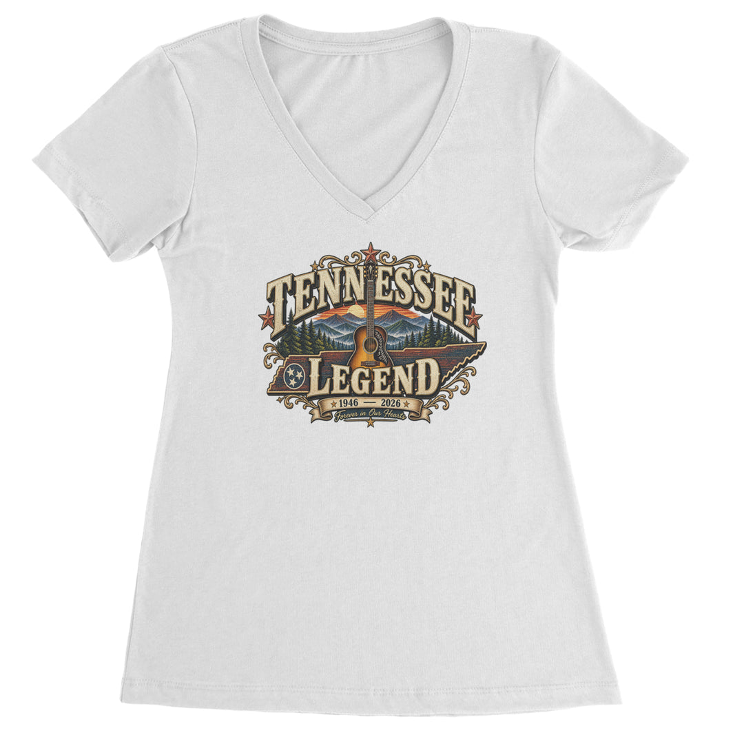 Tennessee Legend Country Music Dolly Ladies V-Neck T-shirt White